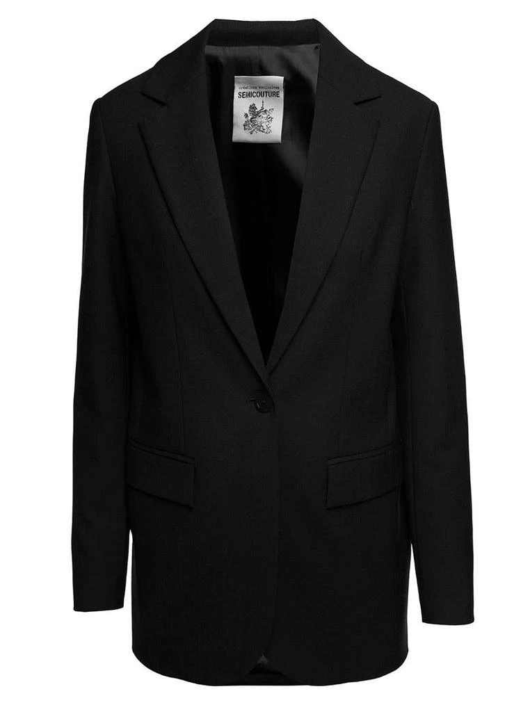 商品SEMICOUTURE|Black Single-breasted Blazer with Long Sleeves and Pockets in Polyester Woman,价格¥1844,第1张图片