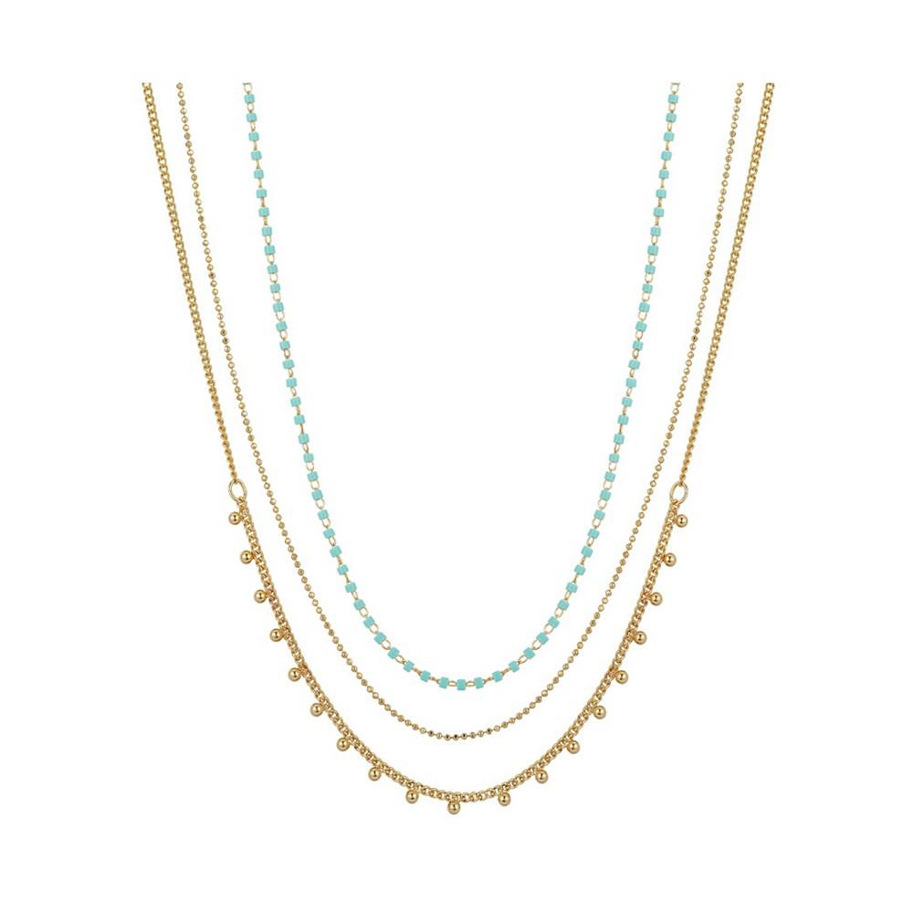 14K Gold Flash Plated 3-Pieces Layered Chain Necklace Set商品第1张图片规格展示