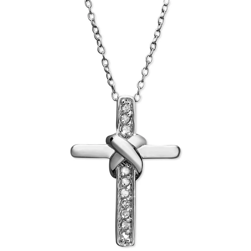商品Macy's|Diamond Knot Cross Pendant Necklace in Sterling Silver (1/10 ct. t.w.),价格¥741,第1张图片