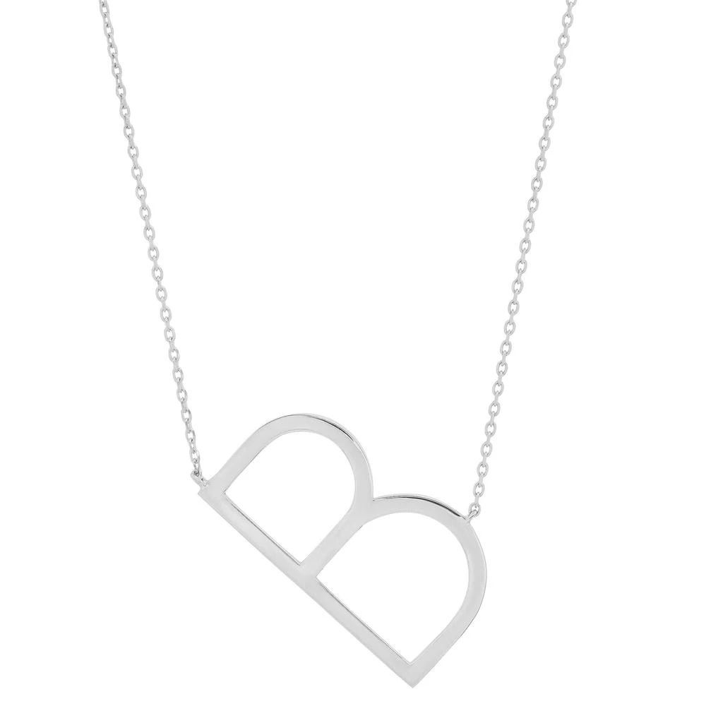 10k Solid White Gold Large Sideways Block Letter Initial with Extendable Cable Chain, 16 to 18 inches 商品