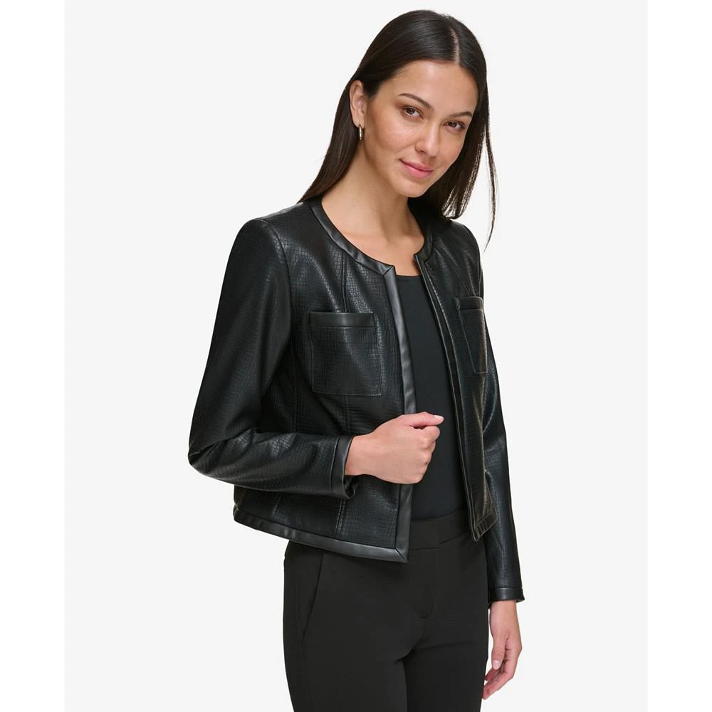 商品DKNY|Women's Collarless Faux Leather Open-Front Jacket,价格¥223,第3张图片详细描述