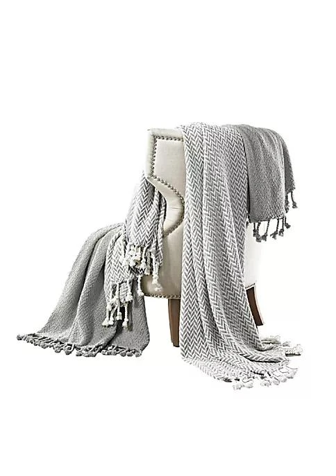 商品Duna Range|Range Calabria Herringbone Cotton Throw The Urban Port Set Of 2 Gray And White,价格¥266,第1张图片