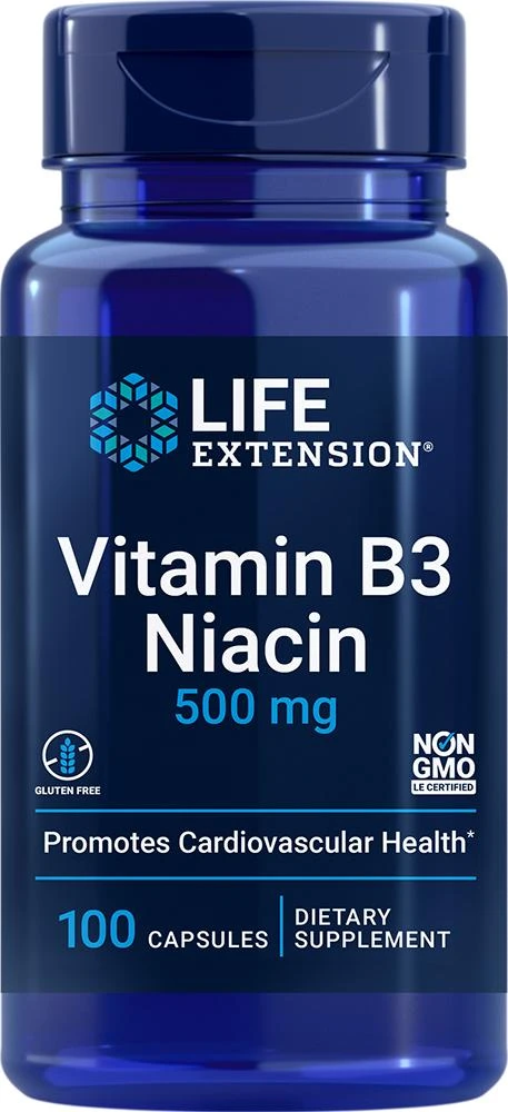 商品Life Extension|维生素B3烟酸胶囊 500毫克 100粒 心脏心血管健康优化供血不足,价格¥41,第1张图片