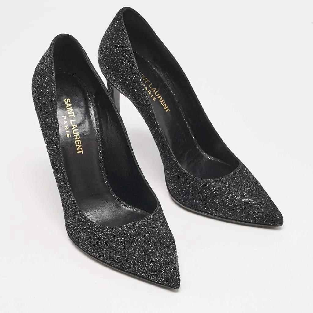 商品[二手商品] Yves Saint Laurent|Saint Laurent Black Glitter and Textured Leather Pointed Toe Pumps Size 38,价格¥2303,第4张图片详细描述