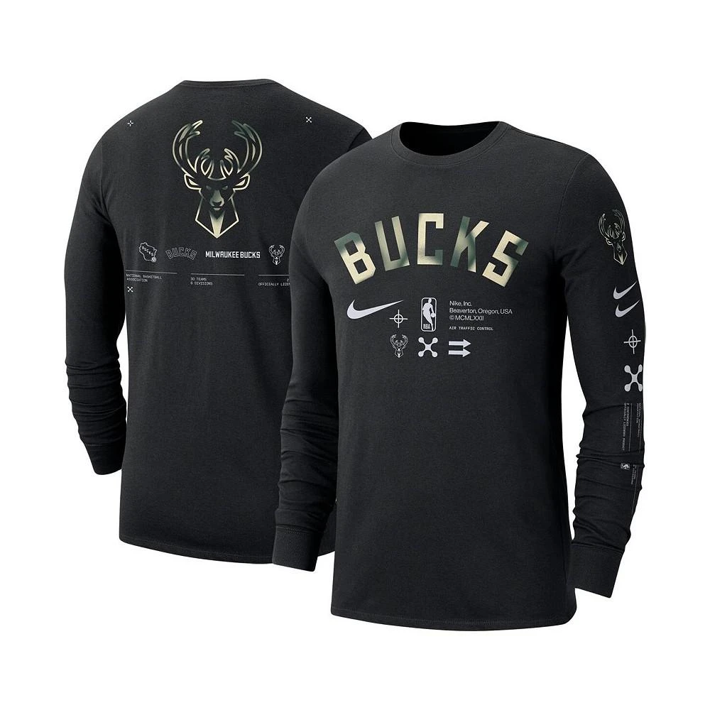 商品NIKE|Men's Black Milwaukee Bucks Essential Air Traffic Control Long Sleeve T-shirt,价格¥247,第1张图片