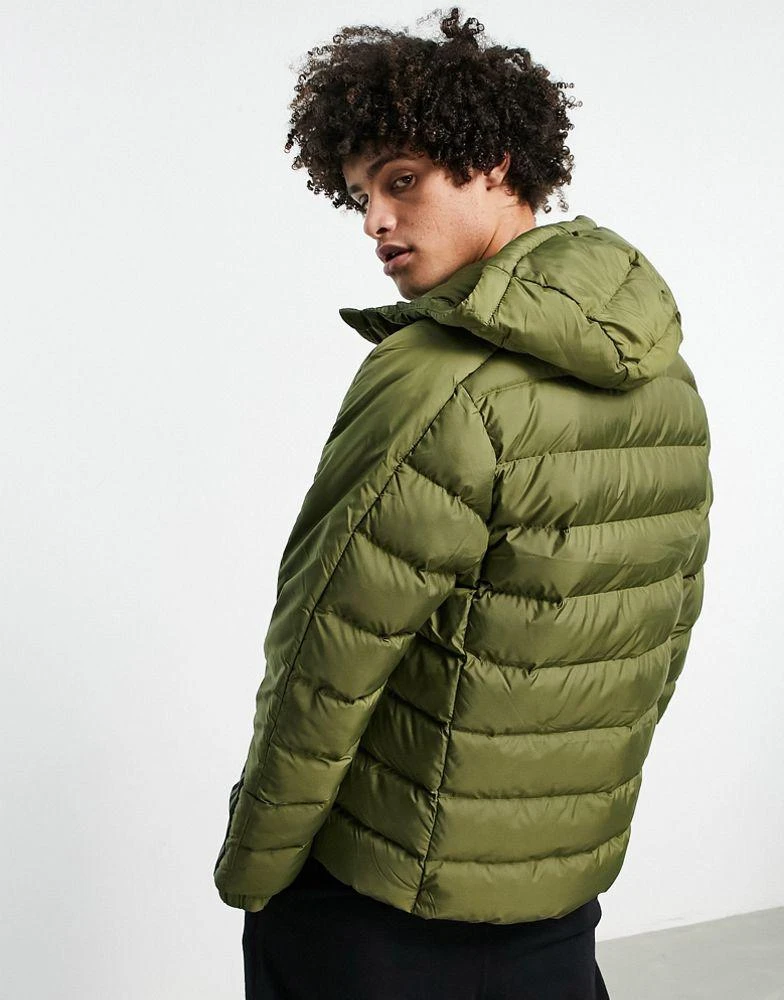 商品Adidas|adidas Outdoor puffer jacket with hood and three stripes in khaki - MGREEN,价格¥410,第4张图片详细描述