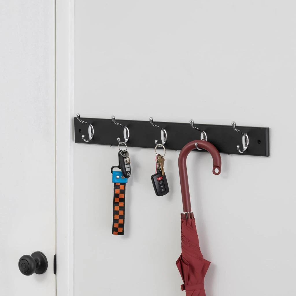 商品Home Basics|Home Basics 5 Double Hook Wall Mounted Hanging Rack, Black,价格¥159,第2张图片详细描述