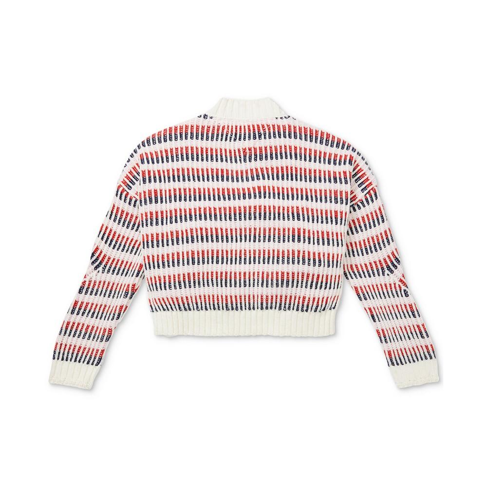 Women's Striped Sweater with Zippered Shoulders商品第1张图片规格展示