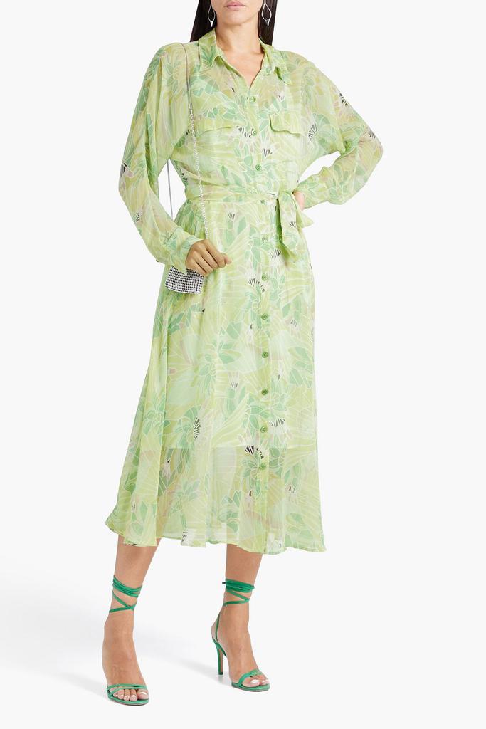 Haelee belted floral-print silk-chiffon midi shirt dress商品第4张图片规格展示