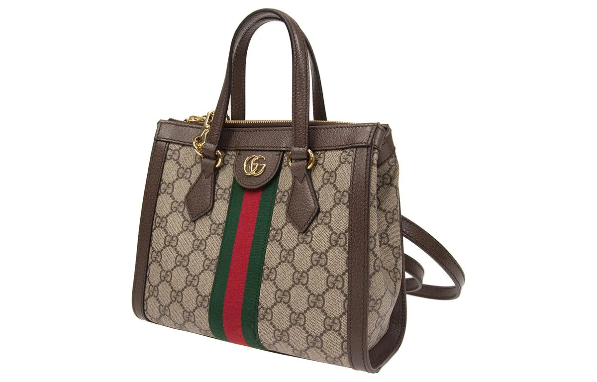 商品[国内直发] Gucci|古驰 Ophidia 老花Logo条纹织带百搭 帆布 托特包Tote包购物袋手提斜挎单肩包 男女同款 乌木色/棕色,价格¥14620,第3张图片详细描述