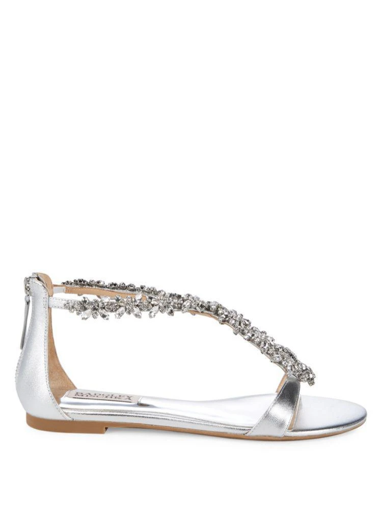 商品Badgley Mischka|Haynes Embellished Metallic Leather Flat Sandals,价格¥552,第5张图片详细描述
