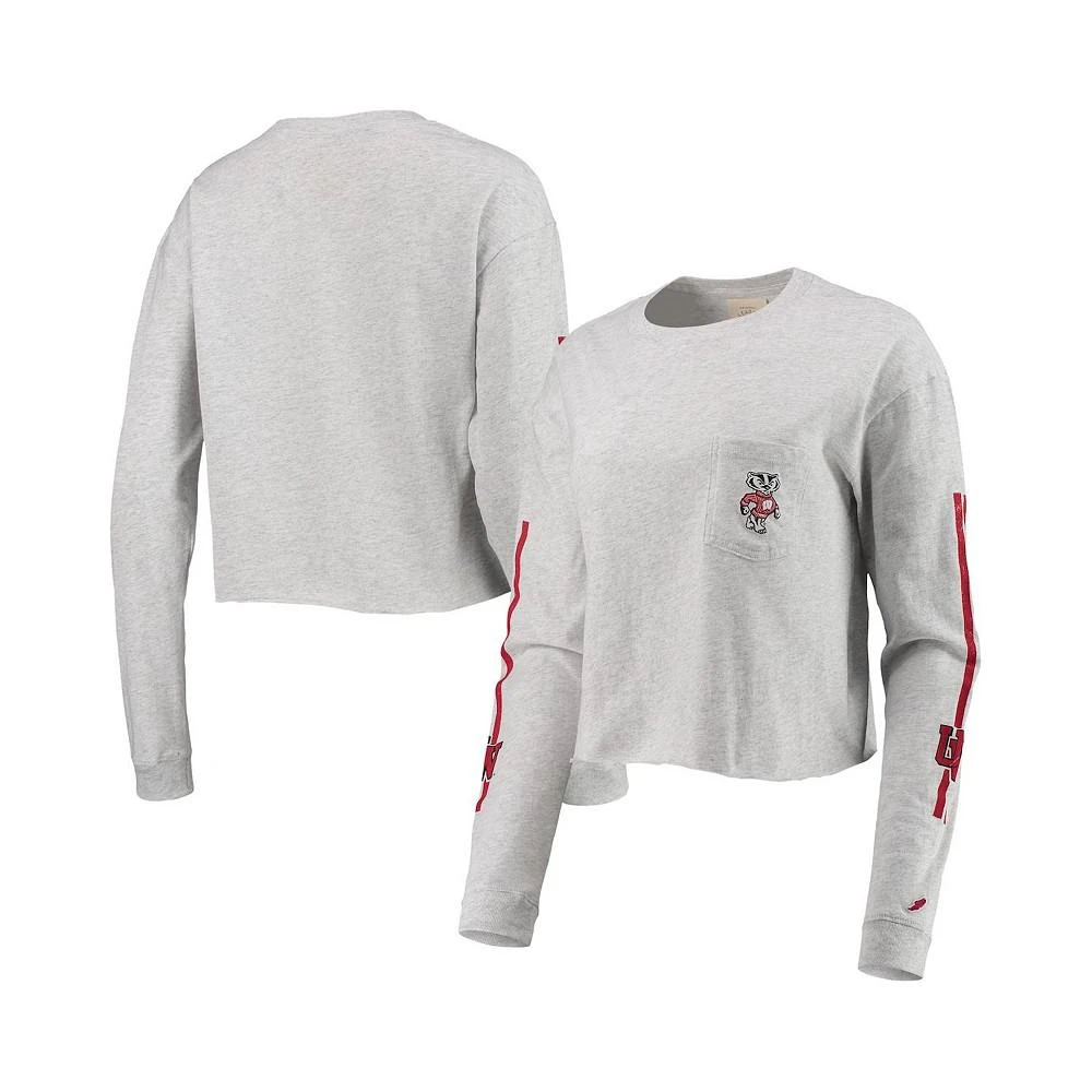 商品League Collegiate Wear|Women's Heathered Gray Wisconsin Badgers Clothesline Cotton Midi Crop Long Sleeve T-shirt,价格¥277,第2张图片详细描述