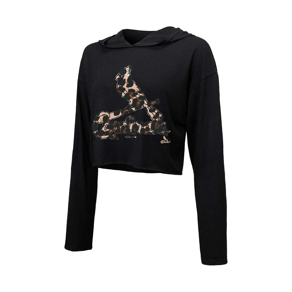 商品Majestic|Women's Threads Black St. Louis Cardinals Leopard Cropped Hoodie,价格¥445,第2张图片详细描述