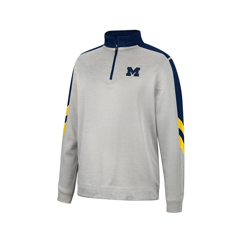 商品Colosseum|Men's Gray, Navy Michigan Wolverines Bushwood Fleece Quarter-Zip Jacket,价格¥338,第3张图片详细描述