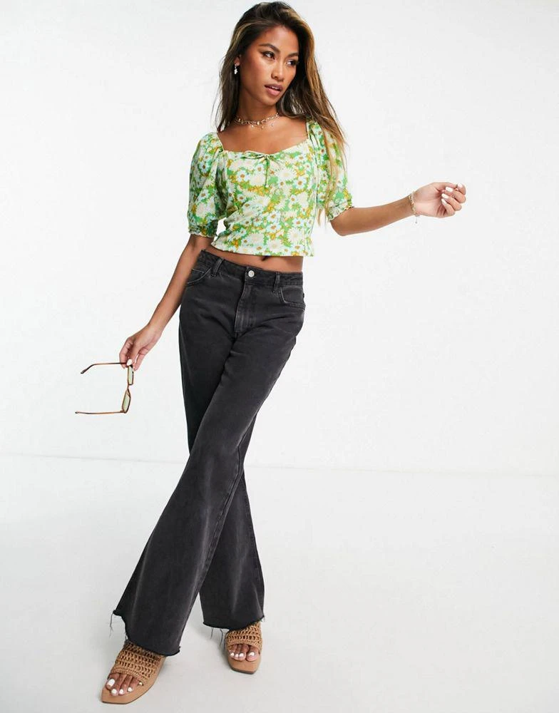 商品Topshop|Topshop 70's bloom puff tie back top in green,价格¥87,第4张图片详细描述