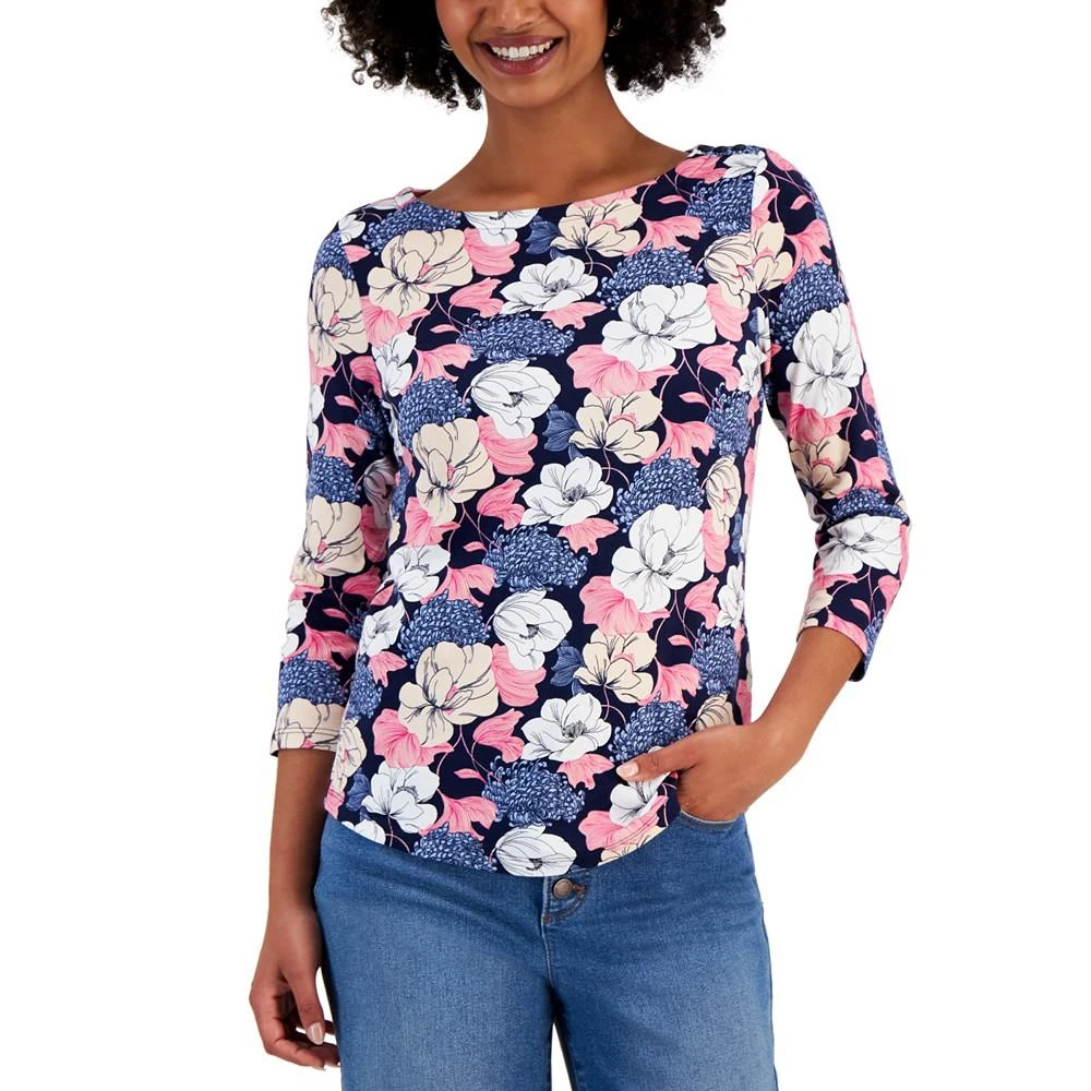 商品Charter Club|Women's 3/4-Sleeve Floral Boatneck Top, Created for Macy's,价格¥152,第1张图片