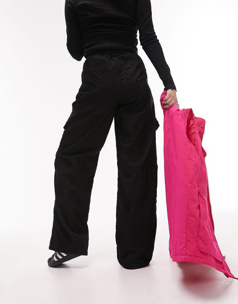 Topshop cord utility straight leg trouser in black商品第4张图片规格展示