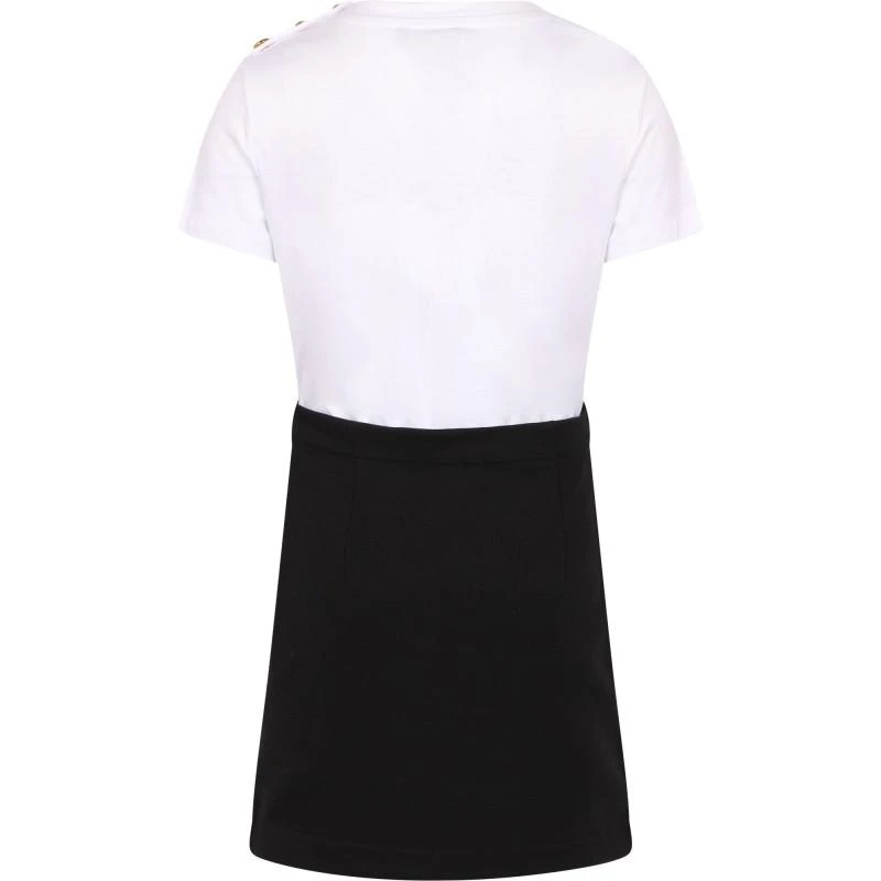 商品Balmain|Golden buttons detailing combined logo dress in white and black,价格¥3573,第2张图片详细描述