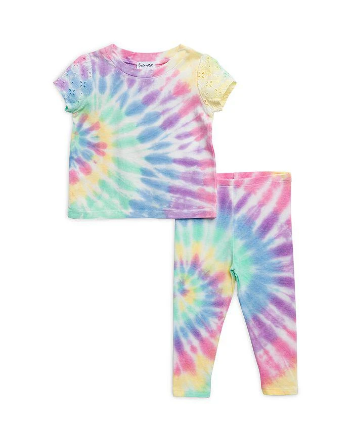 商品Splendid|Girls' Rainbow Tie Dye Eyelet Short Sleeve Tee & Leggings Set - Baby,价格¥348,第1张图片