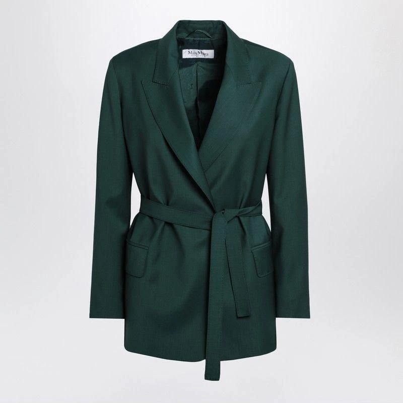 商品Max Mara|GREEN WOOL CANVAS JACKET WITH BELT,价格¥6840,第1张图片