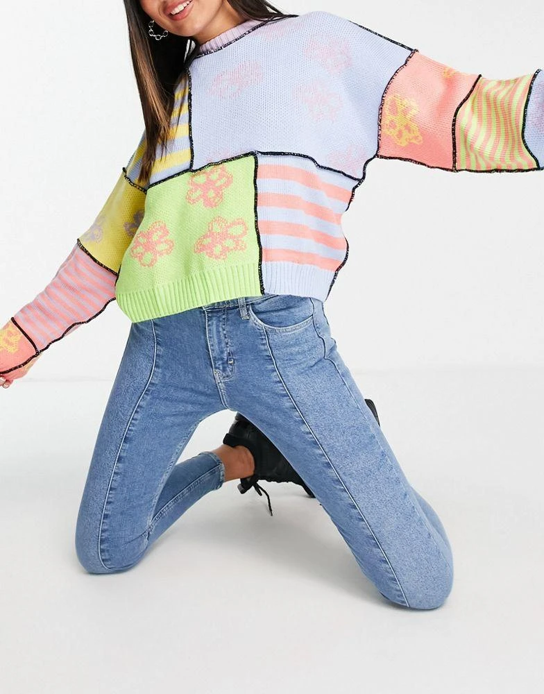 商品Topshop|Topshop panelled Jamie jeans in mid blue,价格¥313,第3张图片详细描述