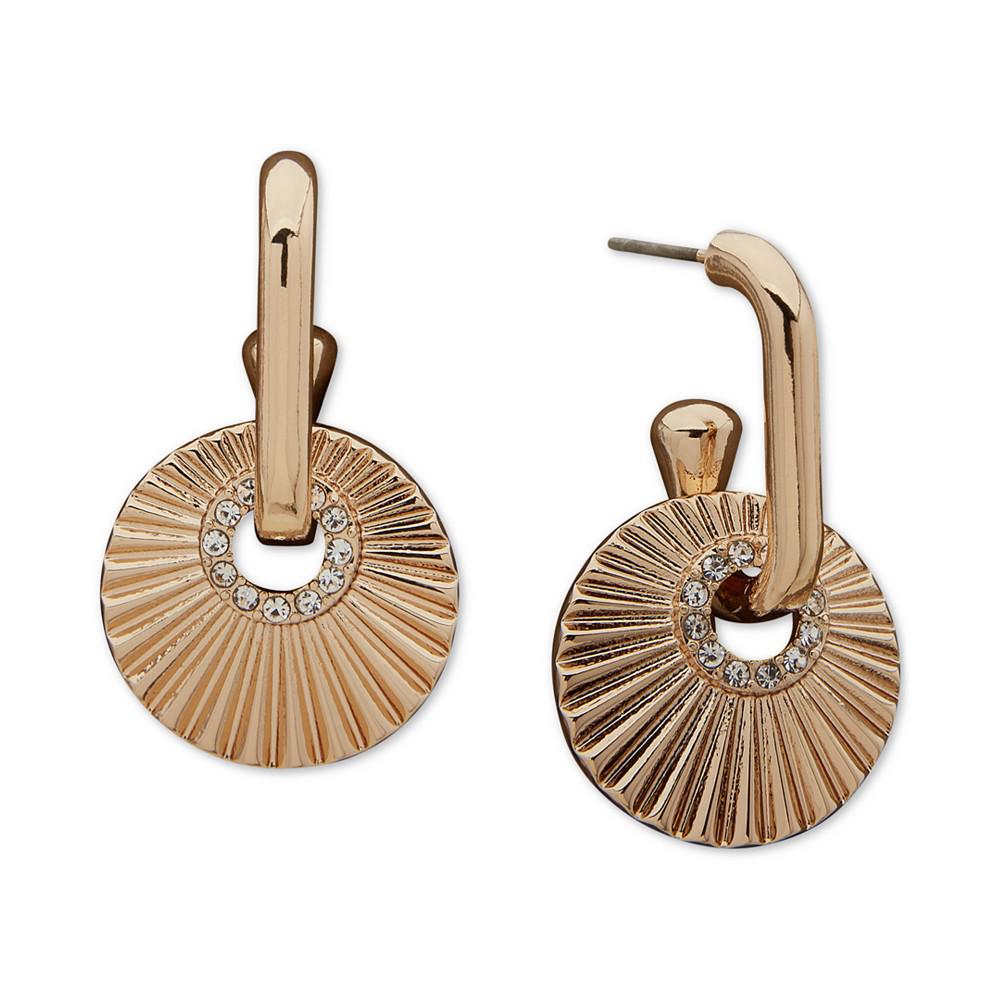 Gold-Tone Crystal Fan Textured Drop Earrings商品第1张图片规格展示