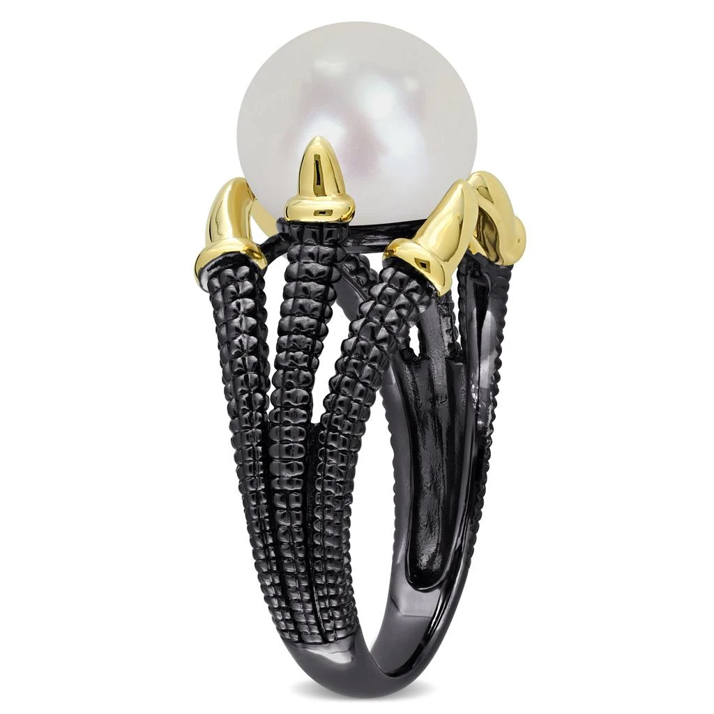 商品Mimi & Max|10.5-11mm White Cultured Freshwater Pearl on Two-Tone Split Shank Ring in Yellow and Black Rhodium Plated Sterling Silver,价格¥397,第4张图片详细描述