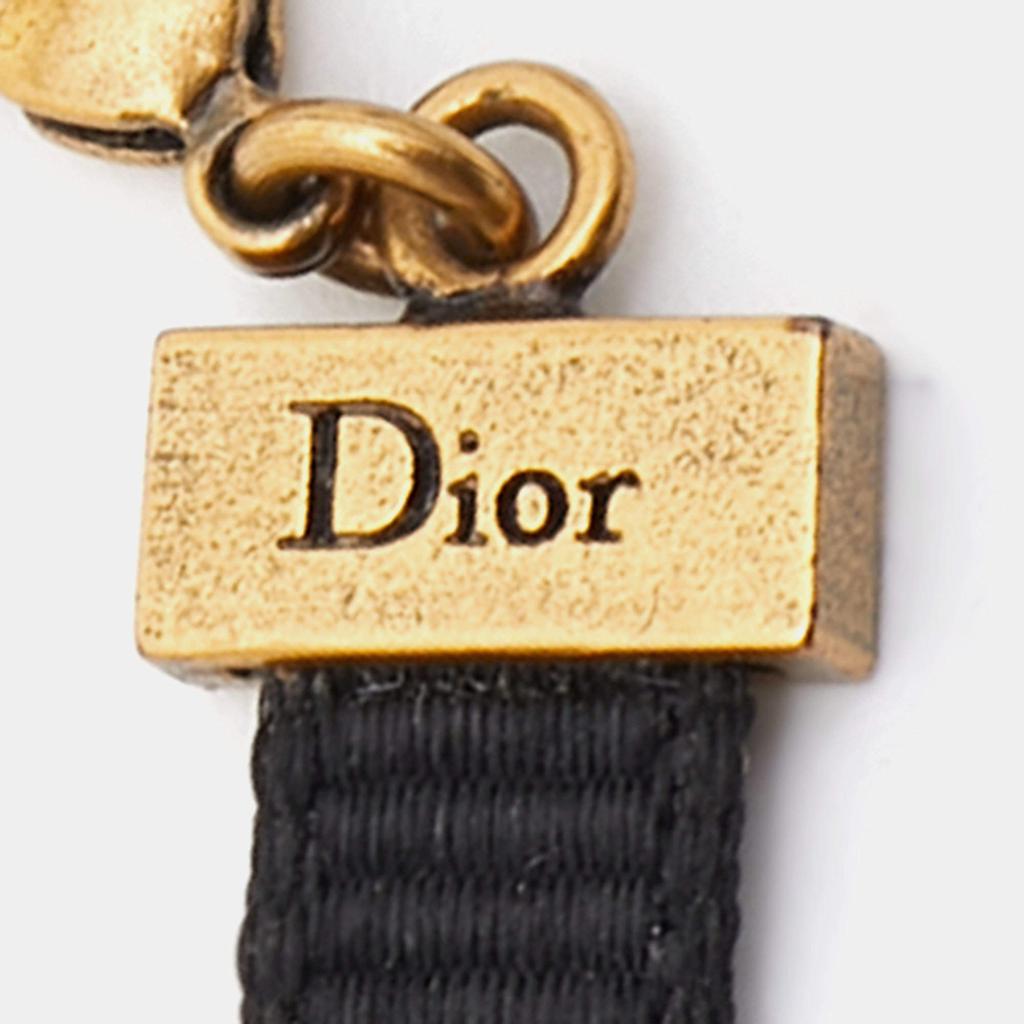 Dior Aged Gold Tone Black Ribbon Star Choker Necklace商品第5张图片规格展示