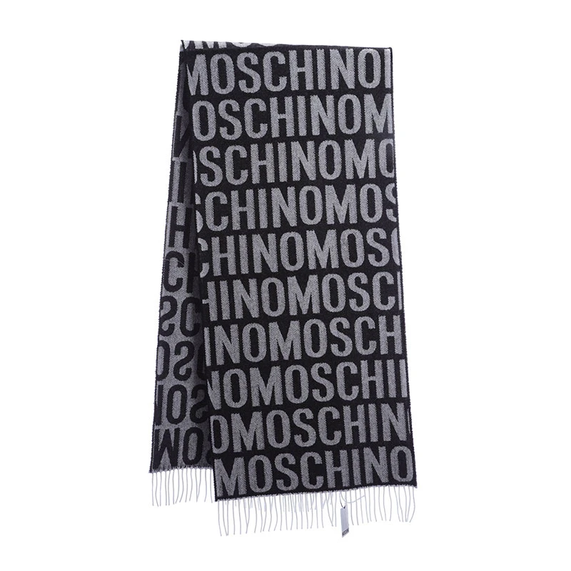 MOSCHINO/莫斯奇诺 男女同款 黑色logo图案羊毛围巾生日节日礼物50152M5415 001 商品