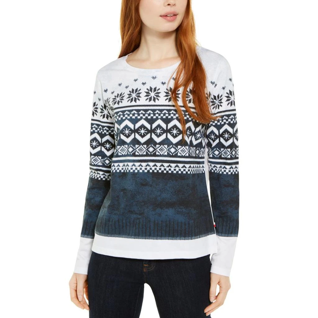 商品Tommy Hilfiger|Tommy Hilfiger Womens Fair Isle Long Sleeve T-Shirt,价格¥123,第1张图片