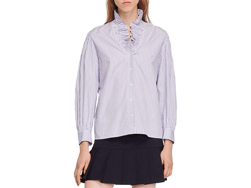 商品Sandro|Keith Ruffled Striped Button Front Shirt,价格¥2092,第1张图片