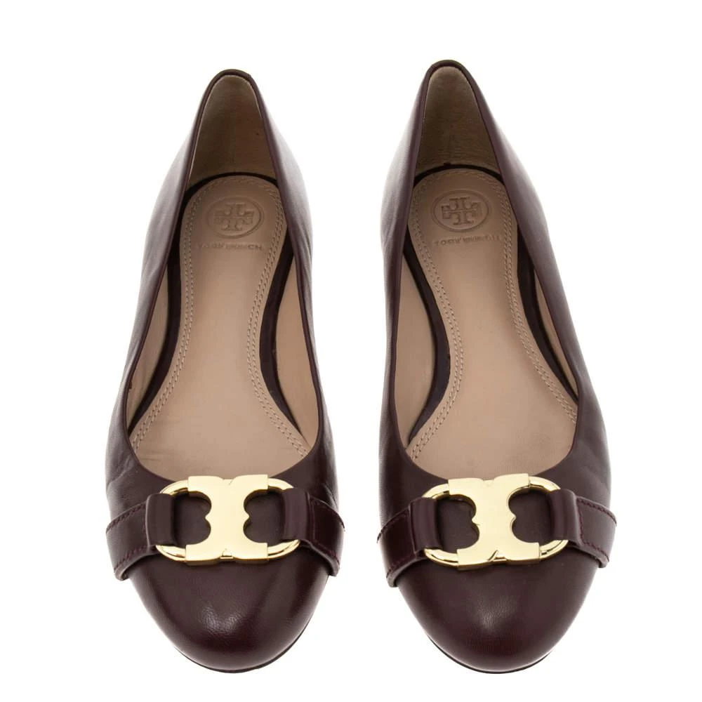 商品[二手商品] Tory Burch|Tory Burch Burgundy Leather Bow Ballet Flats Size 38,价格¥809,第3张图片详细描述