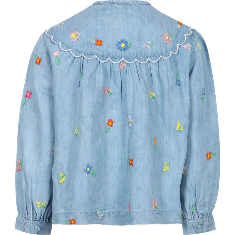 Colorful embroidered flowers denim shirt in blue商品第2张图片规格展示