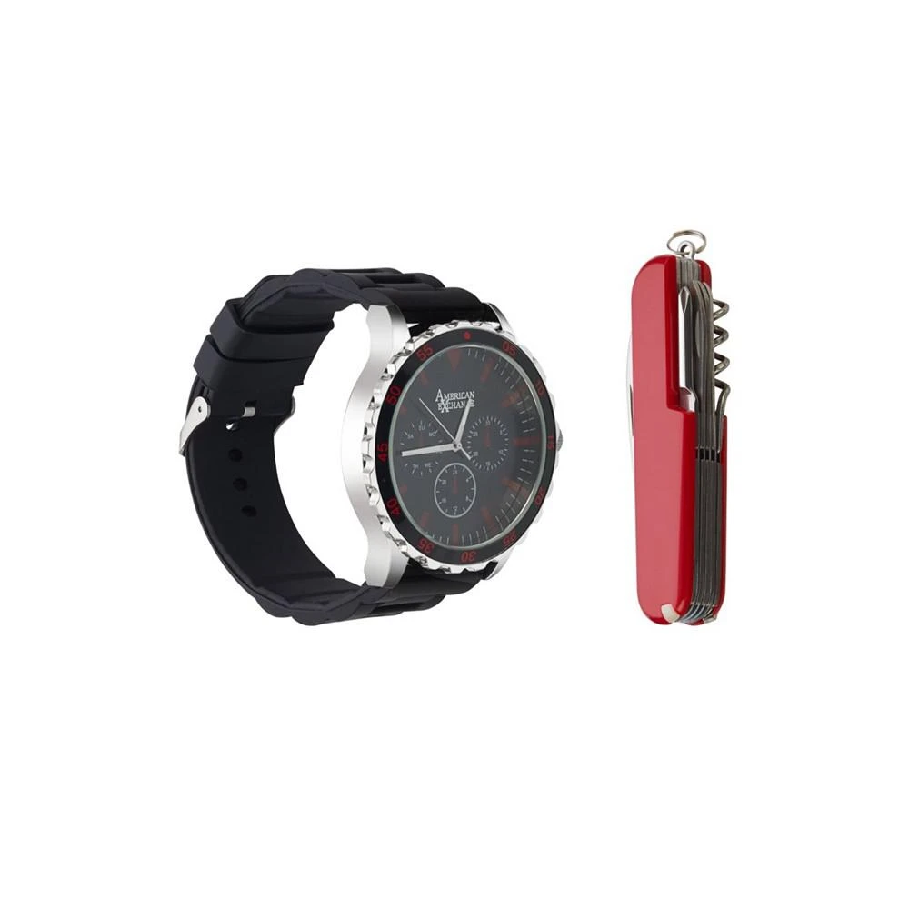 商品American Exchange|Men's Quartz Movement Black Silicone Analog Watch, 50mm and Multi-Purpose Tool with Zippered Travel Pouch,价格¥299,第2张图片详细描述