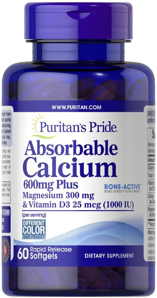 商品Puritan's Pride|维生素D3 600 mg 钙软胶囊 液体钙片 60粒/瓶,价格¥111-¥222,第1张图片