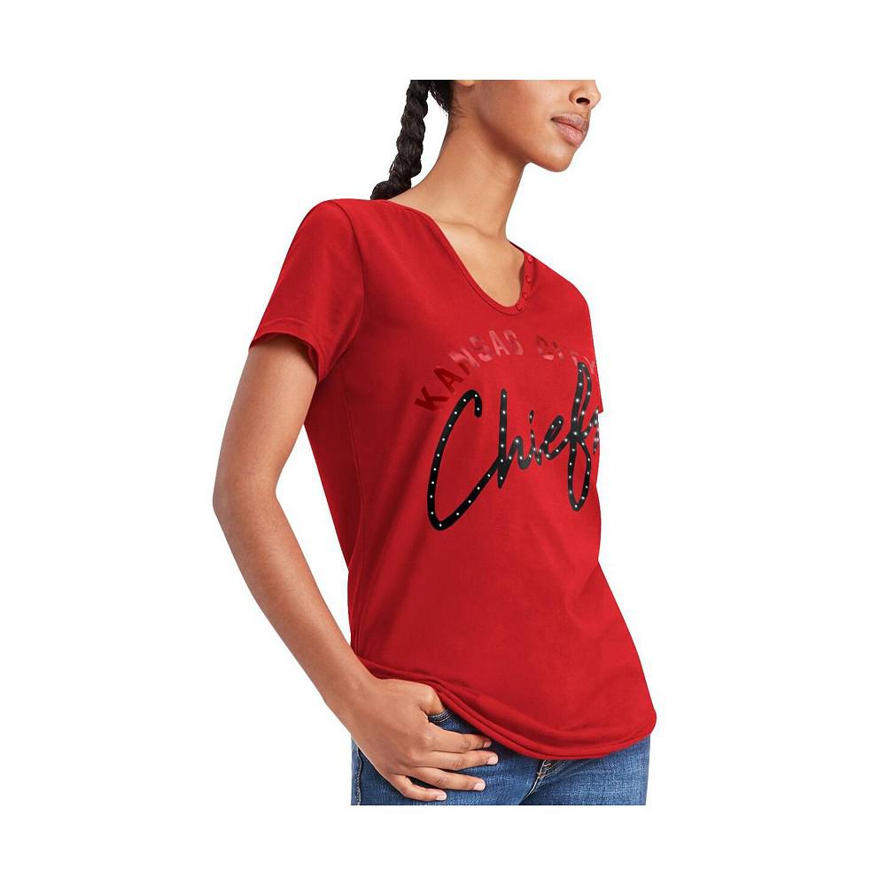 Women's Red Kansas City Chiefs Riley V-Neck T-shirt商品第5张图片规格展示