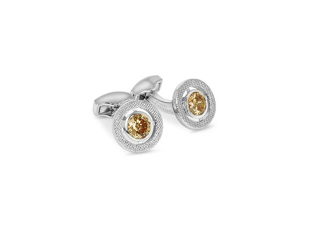 商品Tateossian|Halo Rhodium Plated Round Cufflinks,价格¥2120,第1张图片