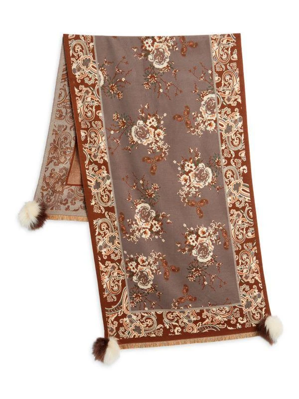 商品La Fiorentina|Floral Faux Fur Pom Pom Shawl,价格¥667,第2张图片详细描述