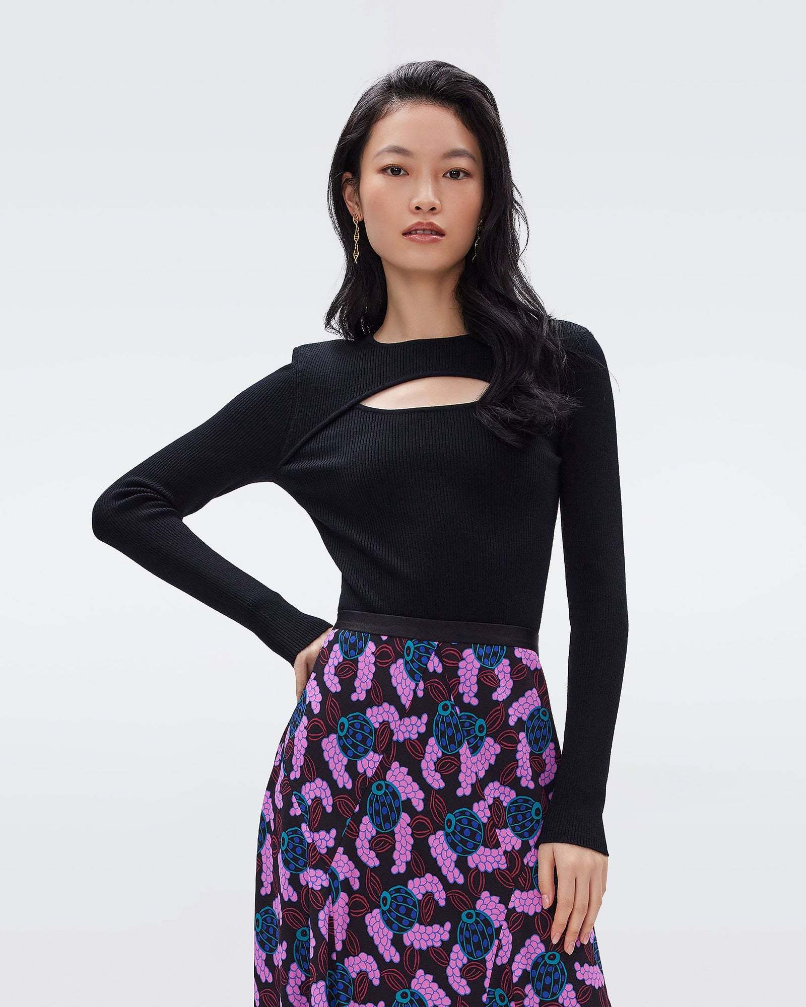 商品Diane von Furstenberg|Diane von Furstenberg 女士针织毛衣 DVFWL3R005BLACK 黑色,价格¥2052,第3张图片详细描述