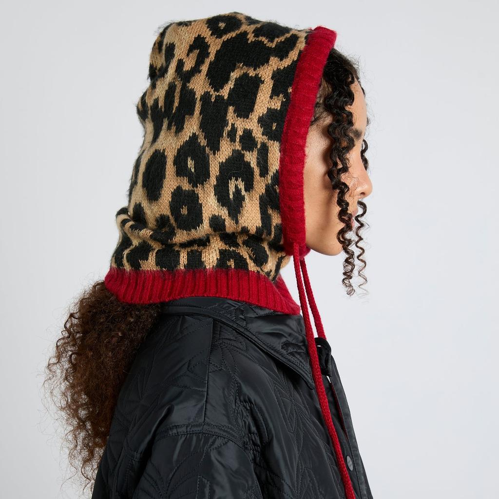 Damson Madder Leopard Intarsia Knitted Hood Hat One Size Damson Madder Leopard Print Hood in Brown | Lyst UK main image 2