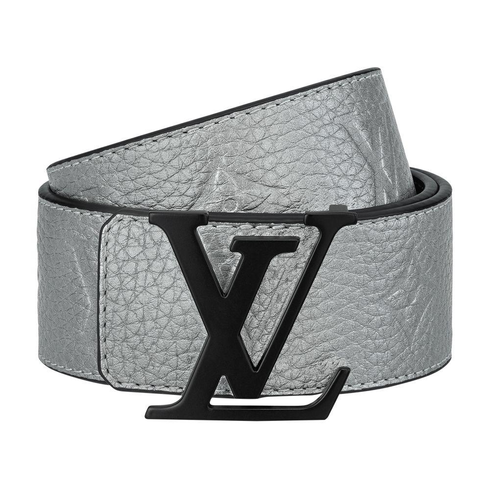 New beautiful authentic unisex Louis Vuitton white , grey belt/ silver buckle Louis Vuitton Taiga Monogram 40mm LV Initiales Belt 85 34  main image 4