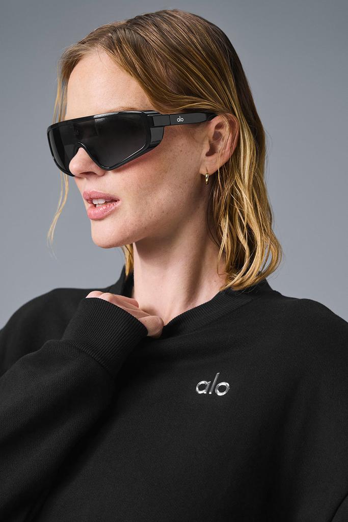 Alo Infamous Glossy Black Shield Sunglasses with Black Pouch Alo Infamous Sunglasses - Black - Accessories - Free  main image 4