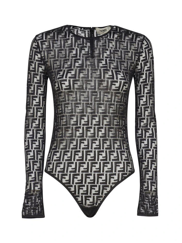 商品Fendi|Fendi All-Over Logo Patterned Long-Sleeved Bodysuit,价格¥6849,第1张图片