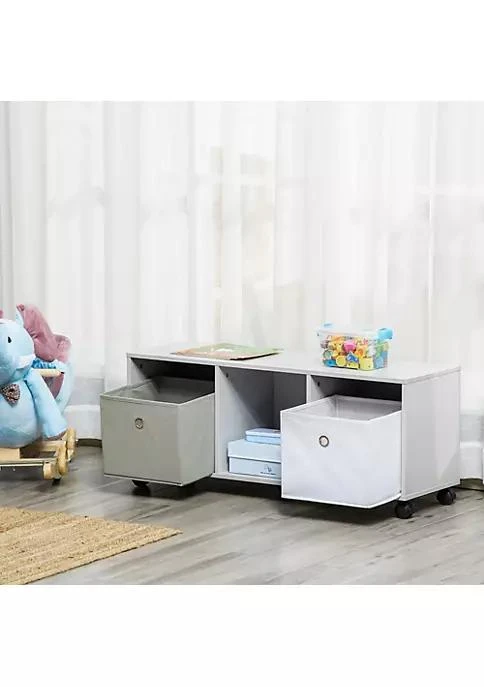 商品HOMCOM|Toy Chest Kids Mobile Cabinet Storage Organizer Children Display Shelf For Toys Clothes Books Bedroom With Wheels Drawers Grey,价格¥396,第4张图片详细描述
