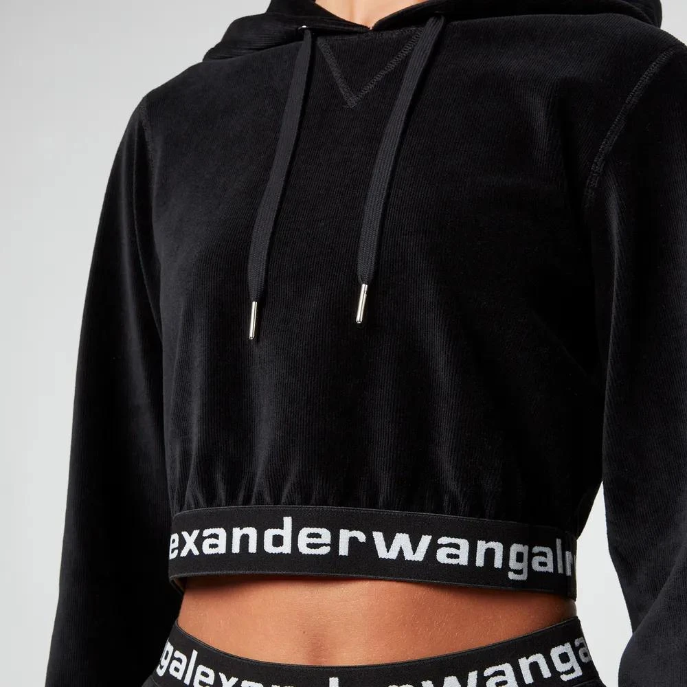 商品Alexander Wang|Alexander Wang Women's Stretch Corduroy Cropped Hoodie with Logo Elastic,价格¥2541,第4张图片详细描述