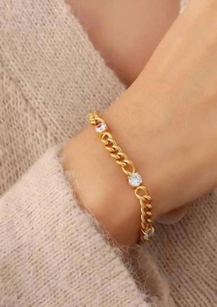 商品Moon Ryder|18k Gold Plated CZ Cuban Bracelet,价格¥268,第1张图片