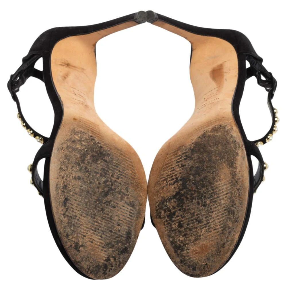 Stuart Weitzman Black Suede Faux Pearl Embellished Nudist Sandals Size 37.5 商品
