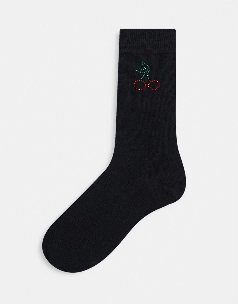 商品ASOS|ASOS DESIGN ankle socks in black with rhinestone cherry design,价格¥48,第1张图片