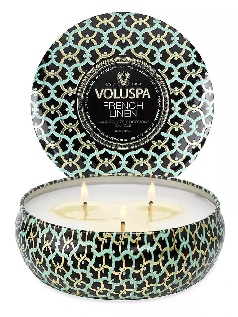 商品Voluspa|French Linen 3-Wick Tin Candle,价格¥195,第3张图片详细描述