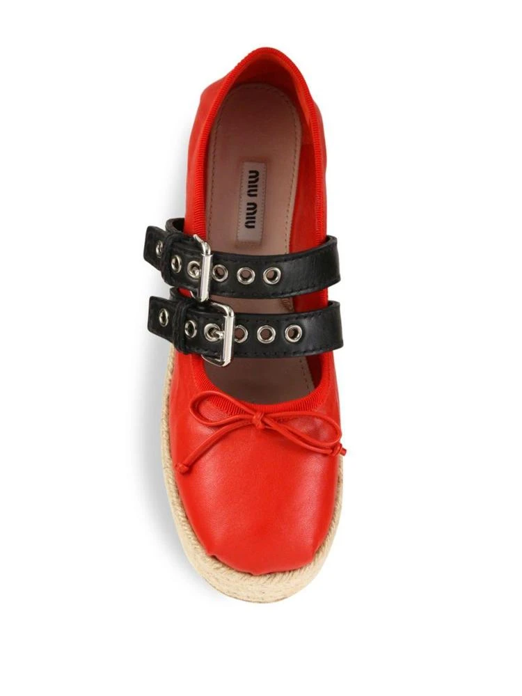 商品Miu Miu|Leather Lace-Up Platform Espadrille Ballet Flats,价格¥1527,第4张图片详细描述